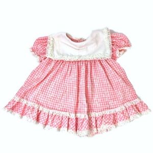 VTG Baby Girl PinkWhite Gingham Dress Daisies 6-9m